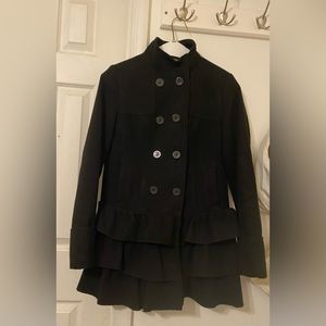 Woman’s Medium Black Pea Coat with Ruffled Bottom